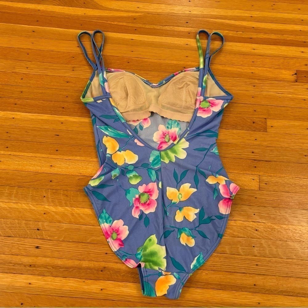 Christina Vintage Blue Floral Tropical One Piece Bathing Suit - Picture 2 of 6